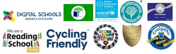 various logos including digital schools, unicef, cycling friendly, reading school and others